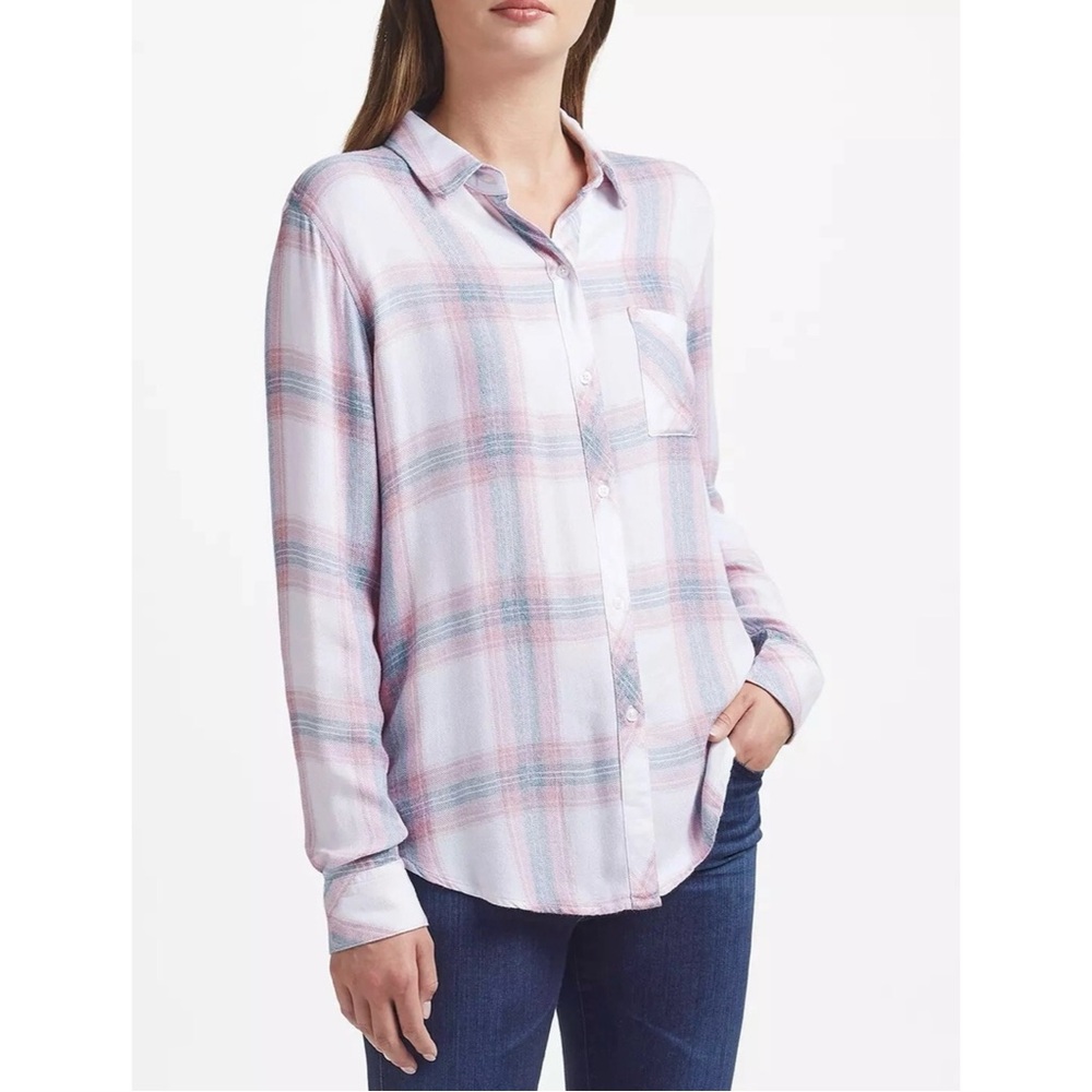 Rails Hunter Plaid Button Down Shirt White Peony Women's Sz M